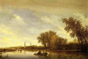 薩洛矇 凡 雷斯達爾 A River Landscape with Boats and Chateau 薩洛矇 凡 雷斯達爾 A River Landscape with Boats and Chateau